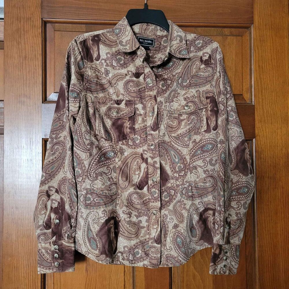 NWOT Women's Medium Bits & Bridle Long Sleeve Western Horse Top